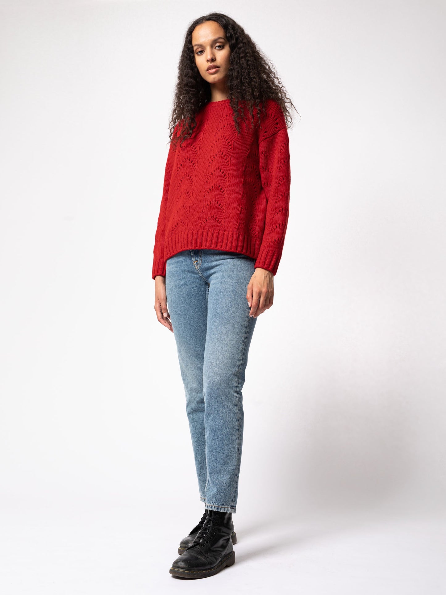 Pull maille rouge en laine bio  - Lena chili