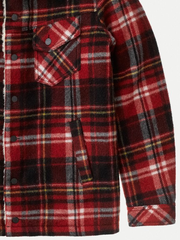 Veste sherpa carreaux rouge en laine recyclée - Lenny