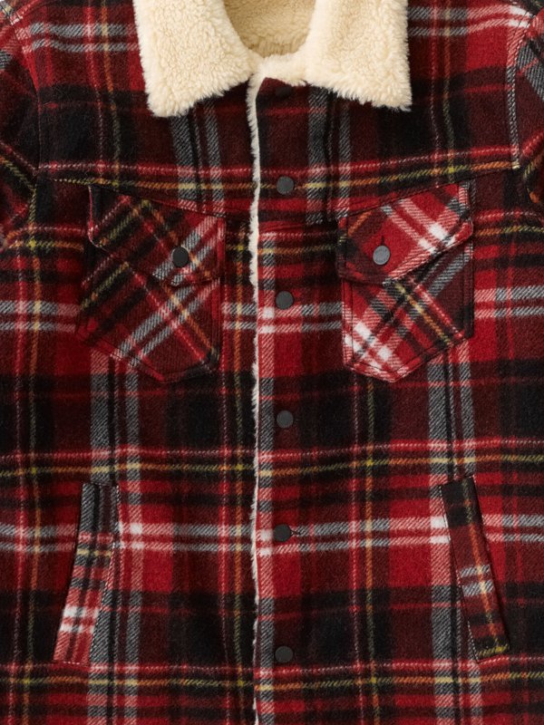 Veste sherpa carreaux rouge en laine recyclée - Lenny