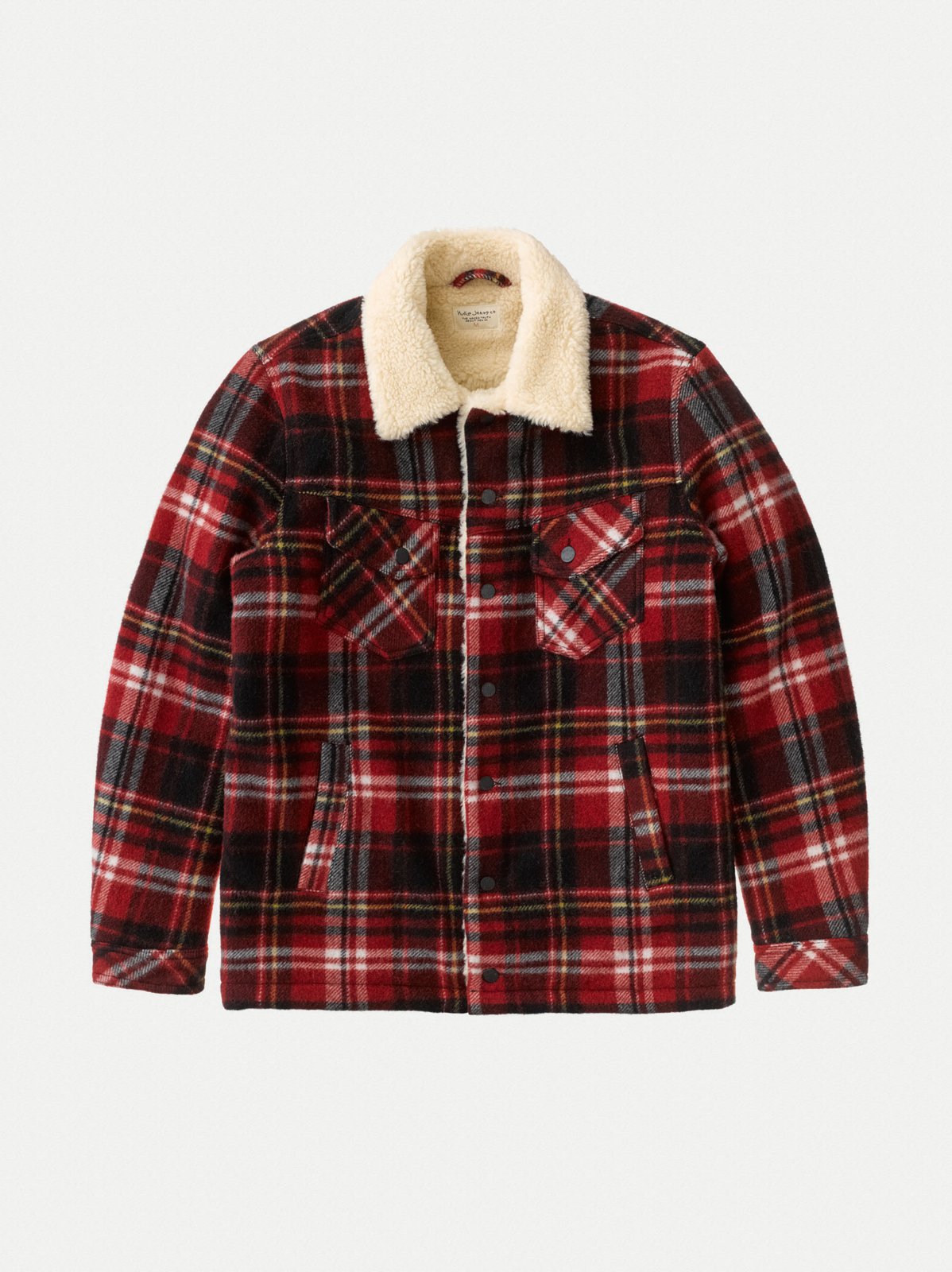 Veste sherpa carreaux rouge en laine recyclée - Lenny