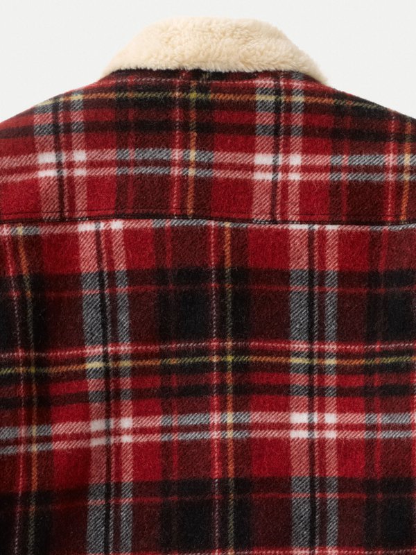 Veste sherpa carreaux rouge en laine recyclée - Lenny