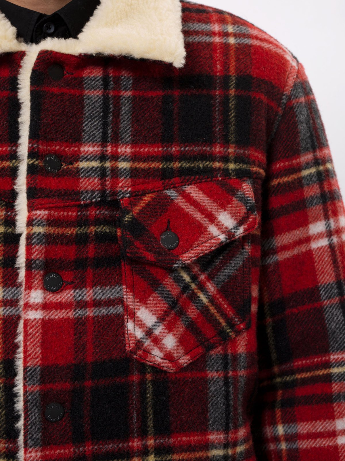 Veste sherpa carreaux rouge en laine recyclée - Lenny