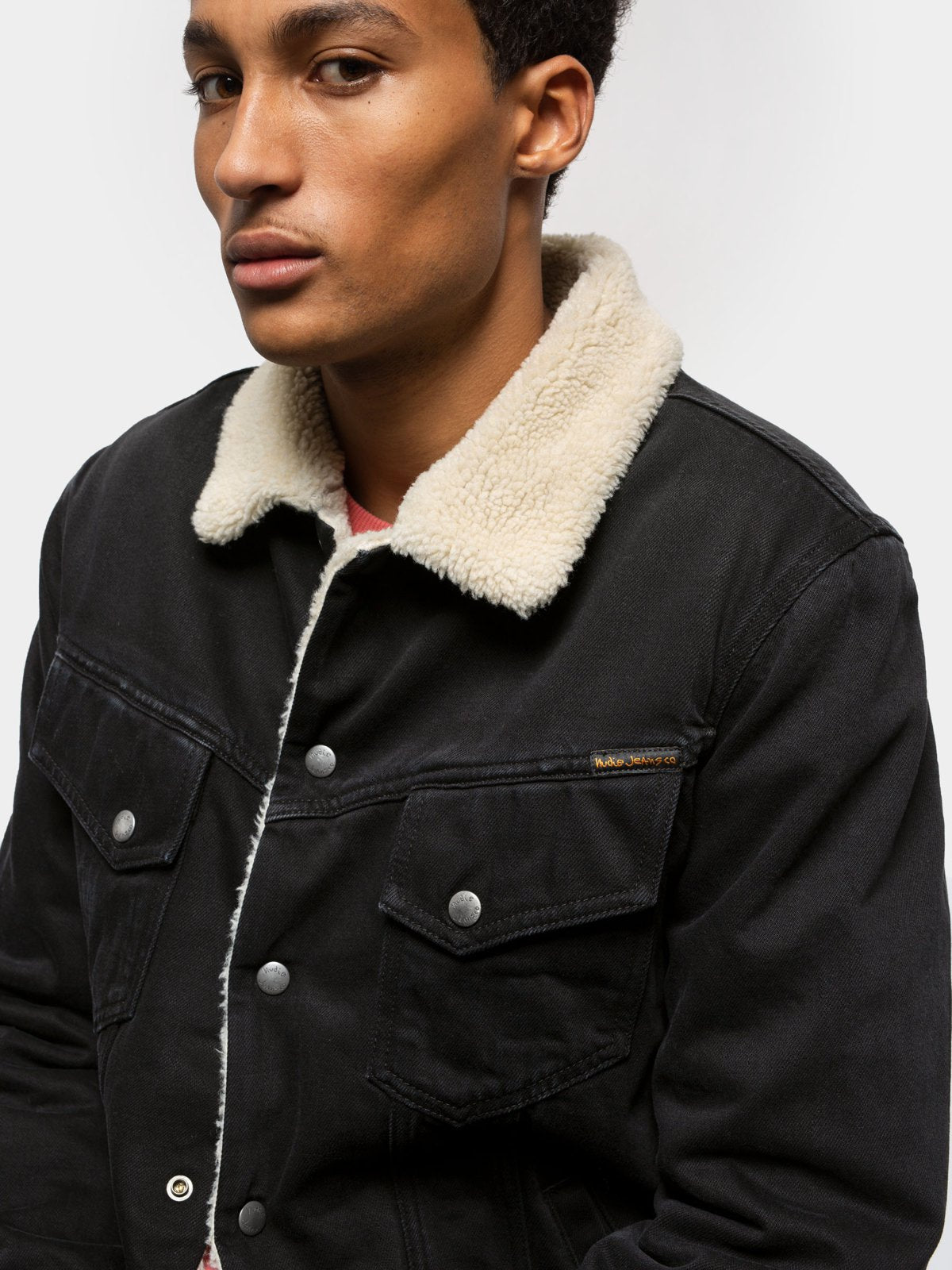 Veste sherpa noire en coton bio - Lenny