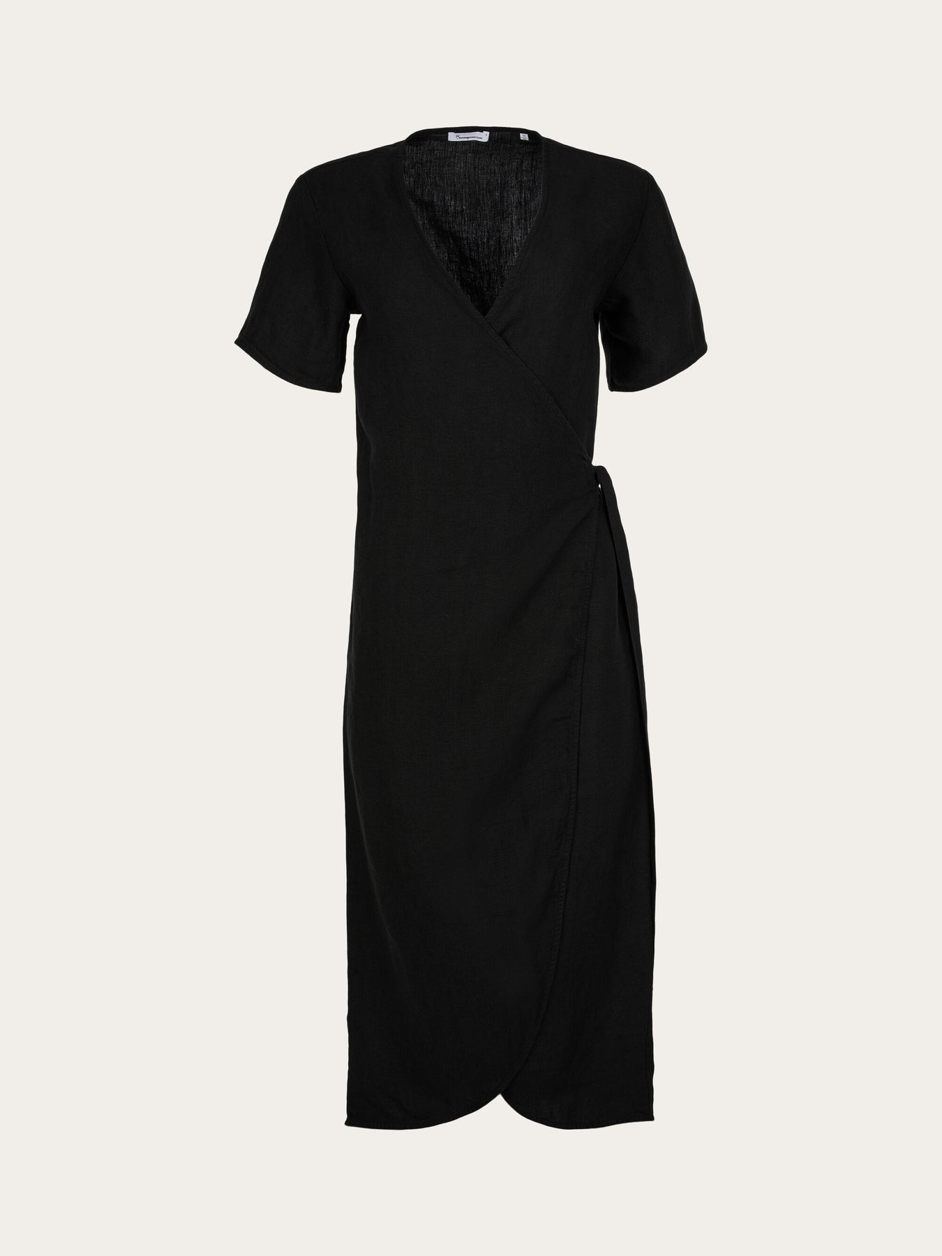 Robe portefeuille noire en lin bio - linen wrap dress black jet