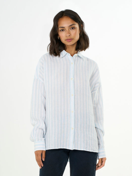 Chemise rayée bleue en lin bio - linen striped shirt stripe