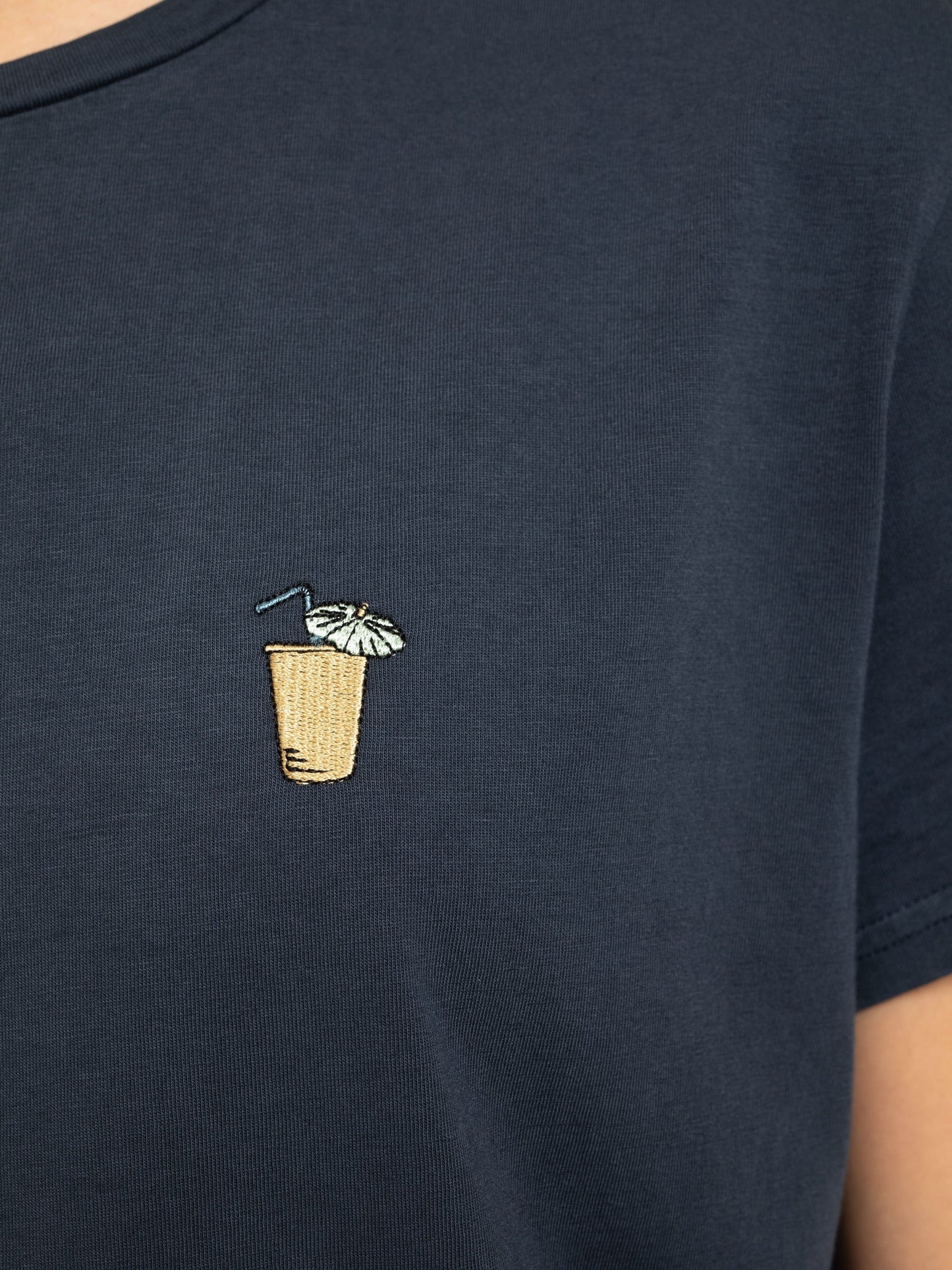 T-shirt marine brodé en coton bio - Lisa Pina Colada Navy