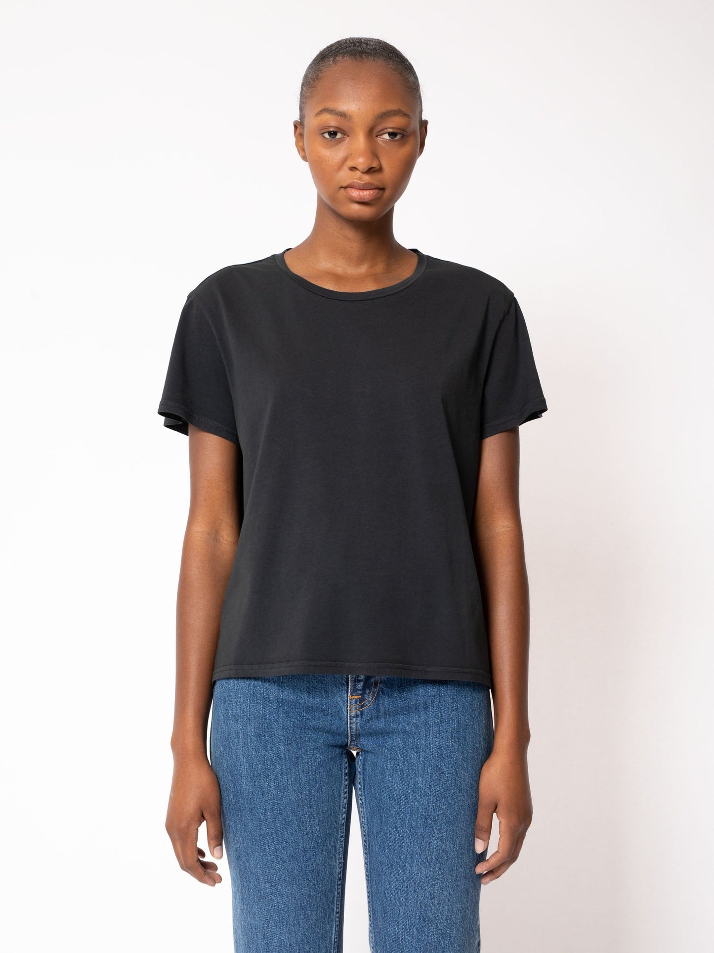 T-shirt ample gris foncé en coton bio - Lisa Cropped Tee Antracite