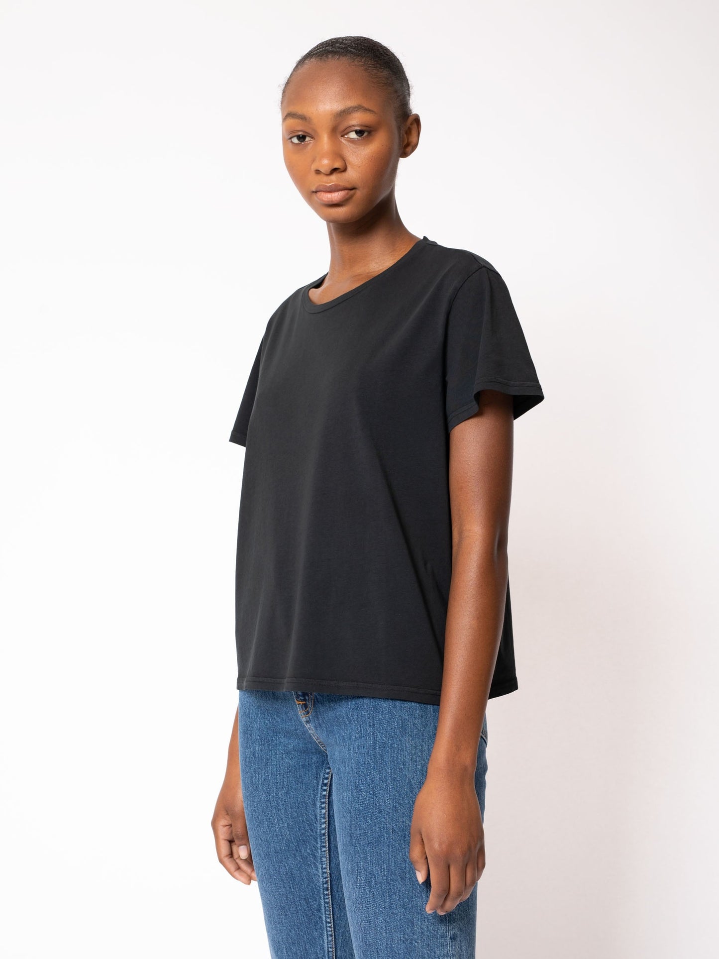 T-shirt ample gris foncé en coton bio - Lisa Cropped Tee Antracite