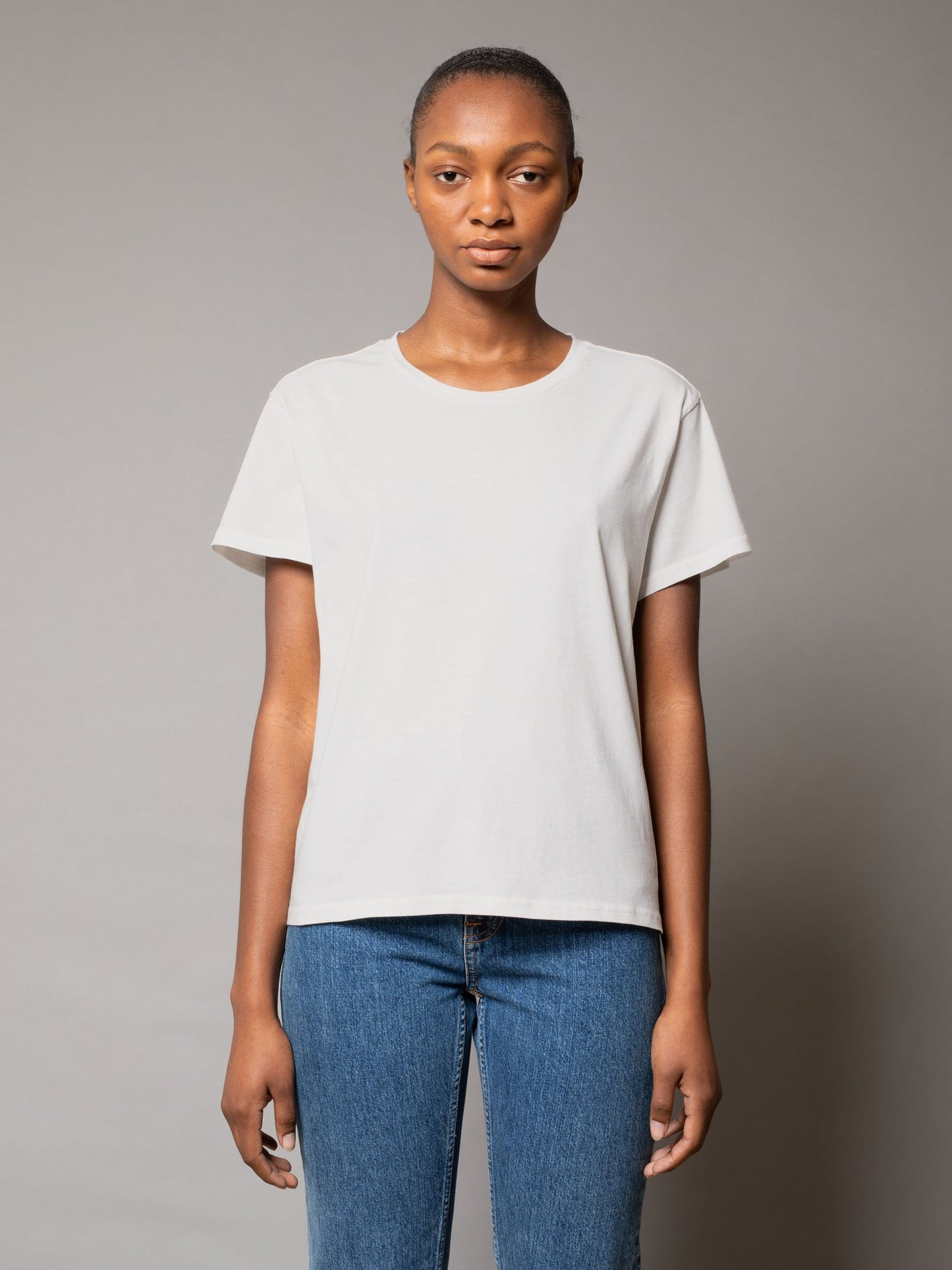 T-shirt ample blanc en coton bio - Lisa Cropped Tee Offwhite