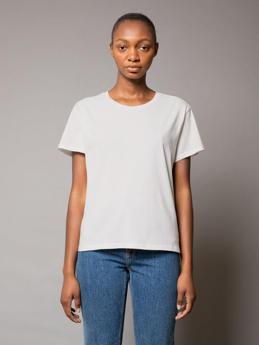 T-shirt ample blanc en coton bio - Lisa Cropped Tee Offwhite