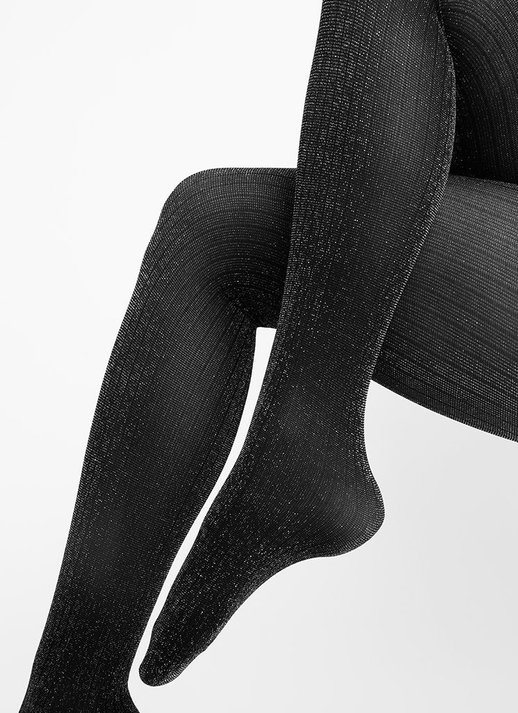 Collants à paillettes argentées 40 deniers noirs recyclés - Lisa