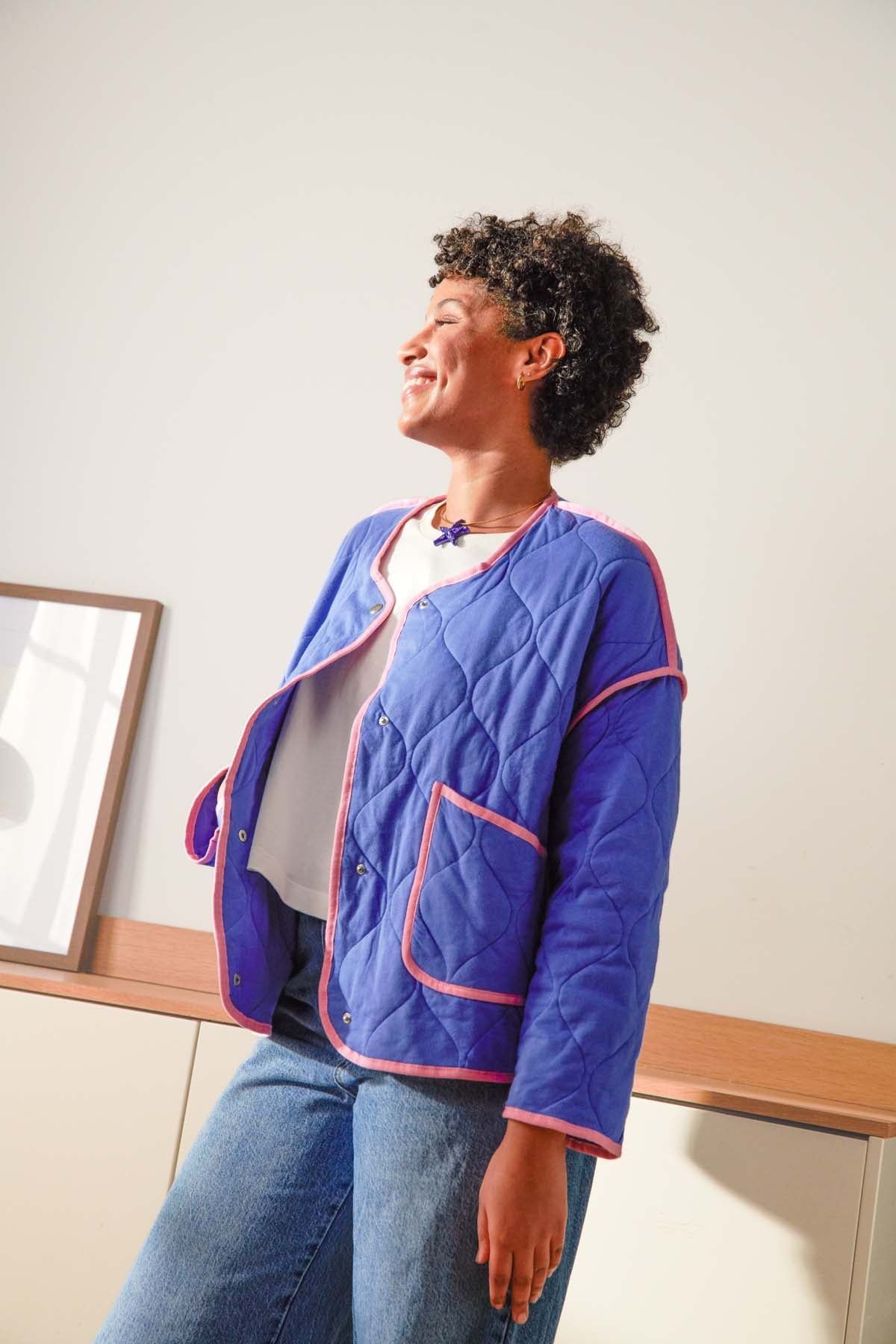 Veste matelassée coton bio | bleu et rose  | Bleu