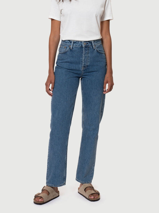 Jean droit bleu en coton bio et recyclé - lofty lo wavy blues