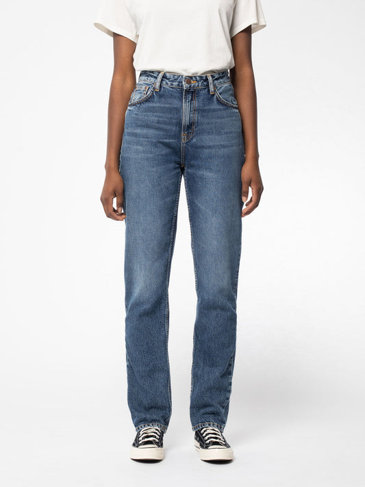 Jean droit bleu en coton bio et recyclé - Lofty lo far out