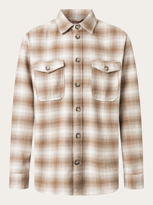 Chemise à carreaux en coton bio | Beige "loose fit checkered flannel shirt beige check"