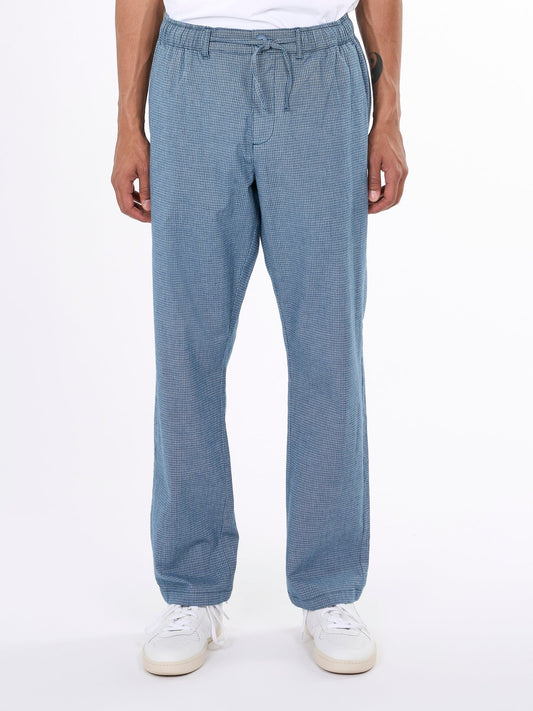Pantalon à carreaux marine en coton bio - loose fit pepita checked total eclipse