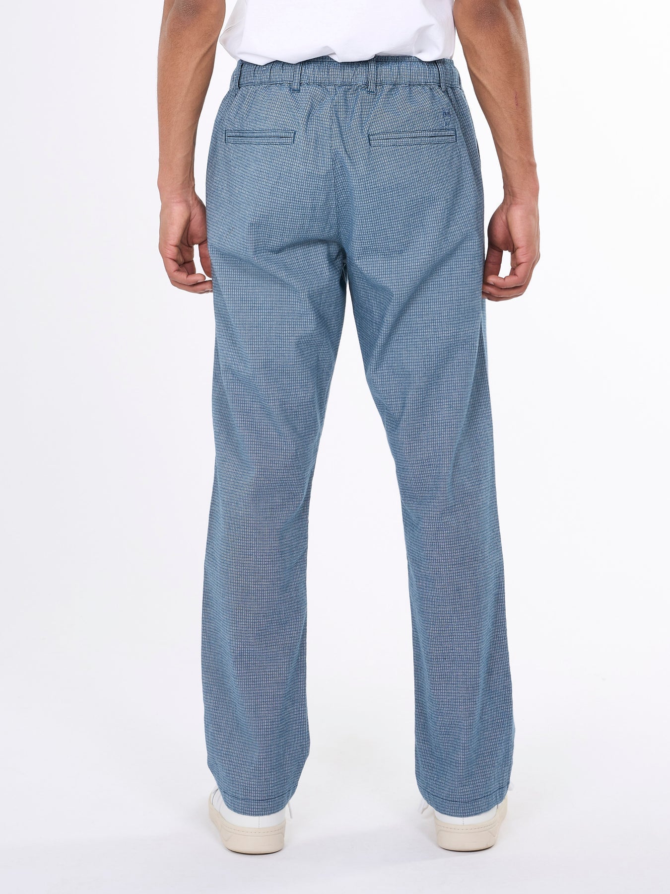 Pantalon à carreaux marine en coton bio - loose fit pepita checked total eclipse