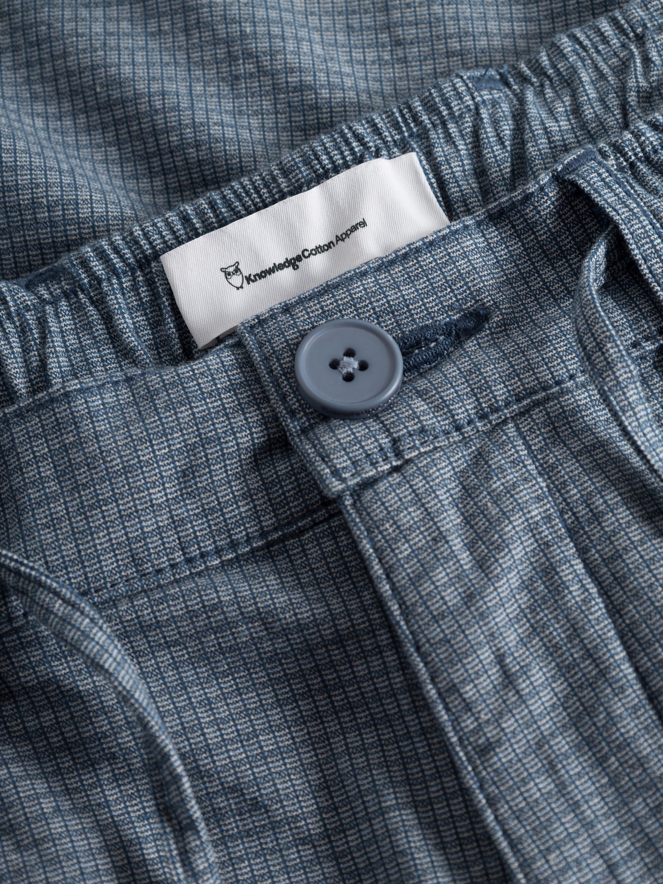 Pantalon à carreaux marine en coton bio - loose fit pepita checked total eclipse