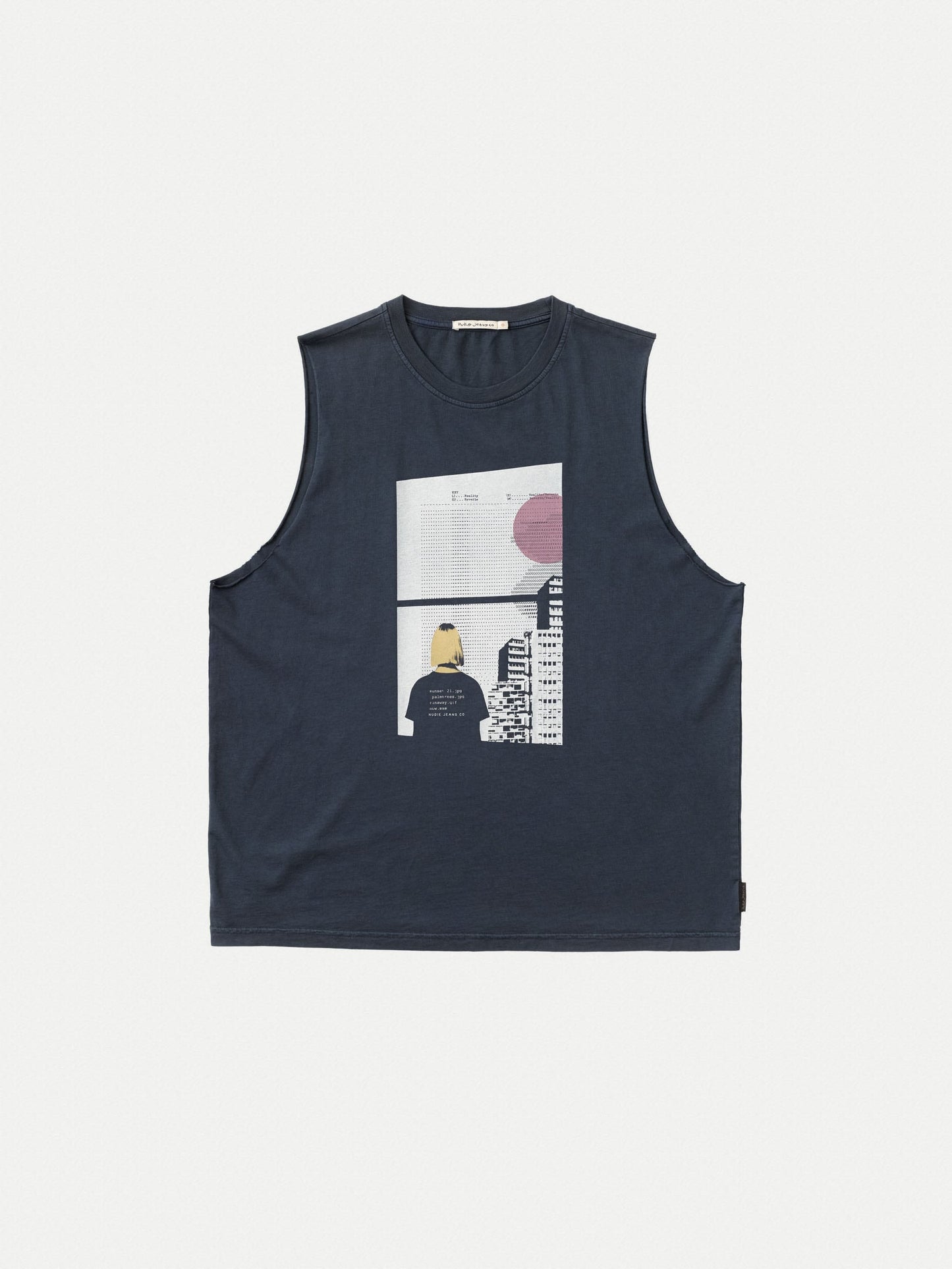 Top marine imprimé en coton bio - Louise Sleeveless Window Navy