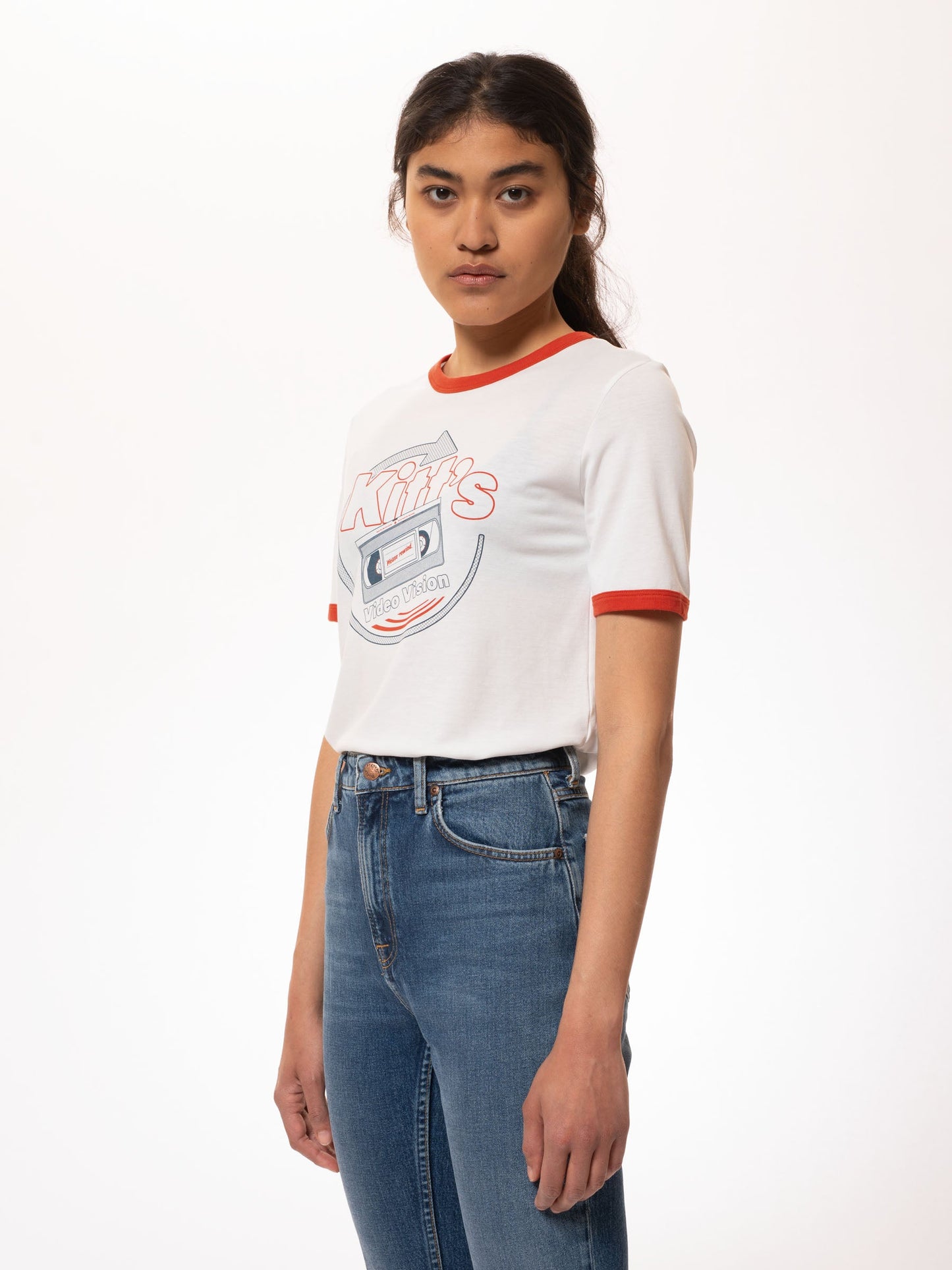 T-shirt blanc à motif vintage en tencel et coton bio - lova vision offwhite