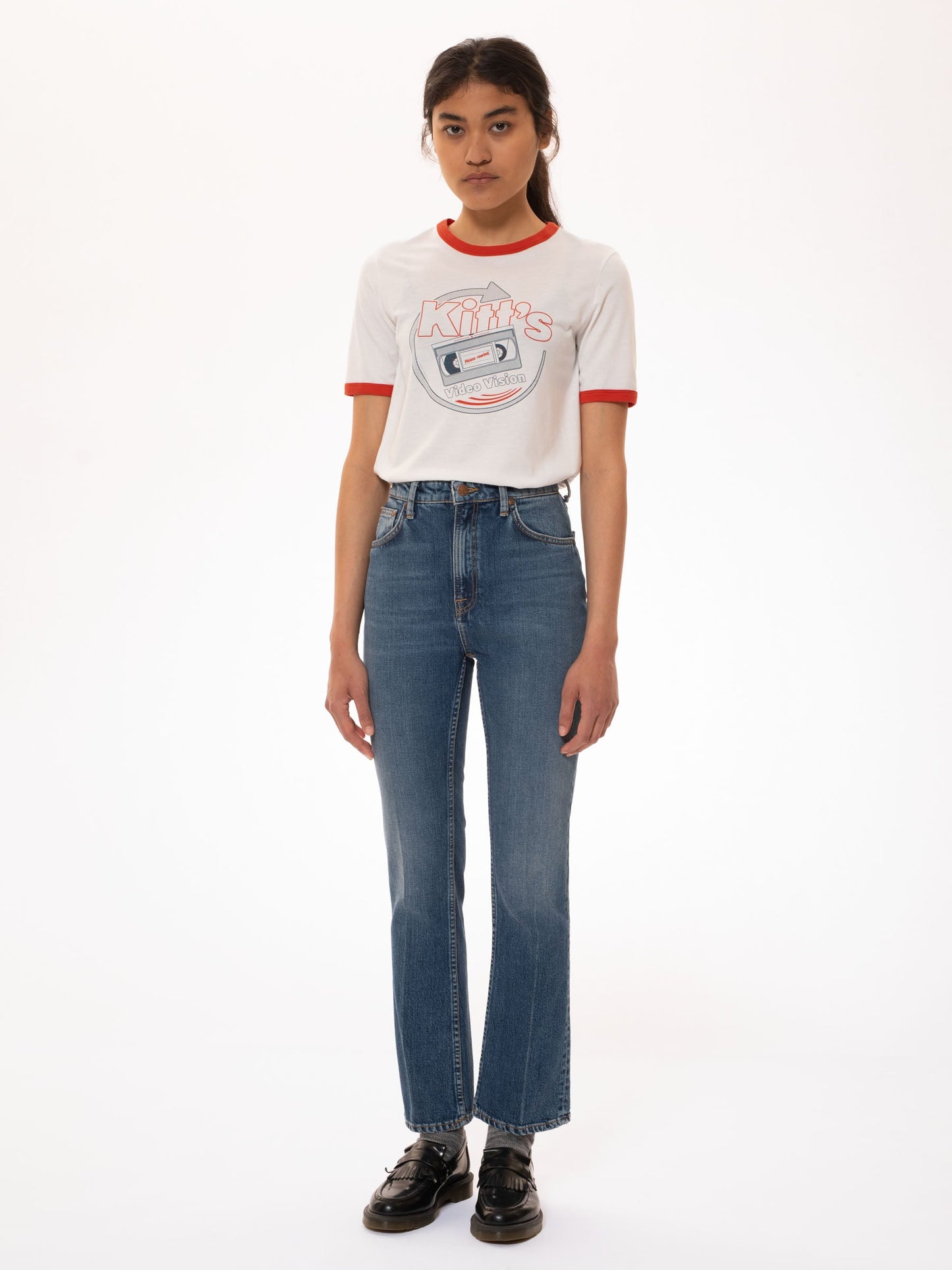 T-shirt blanc à motif vintage en tencel et coton bio - lova vision offwhite