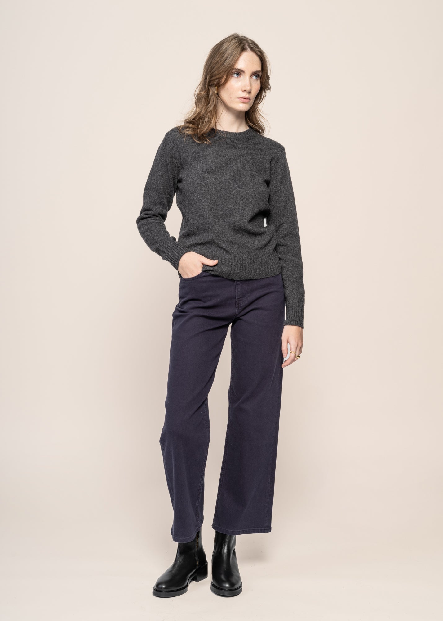 Pull en laine recyclée | gris "laura - grigio carbone"