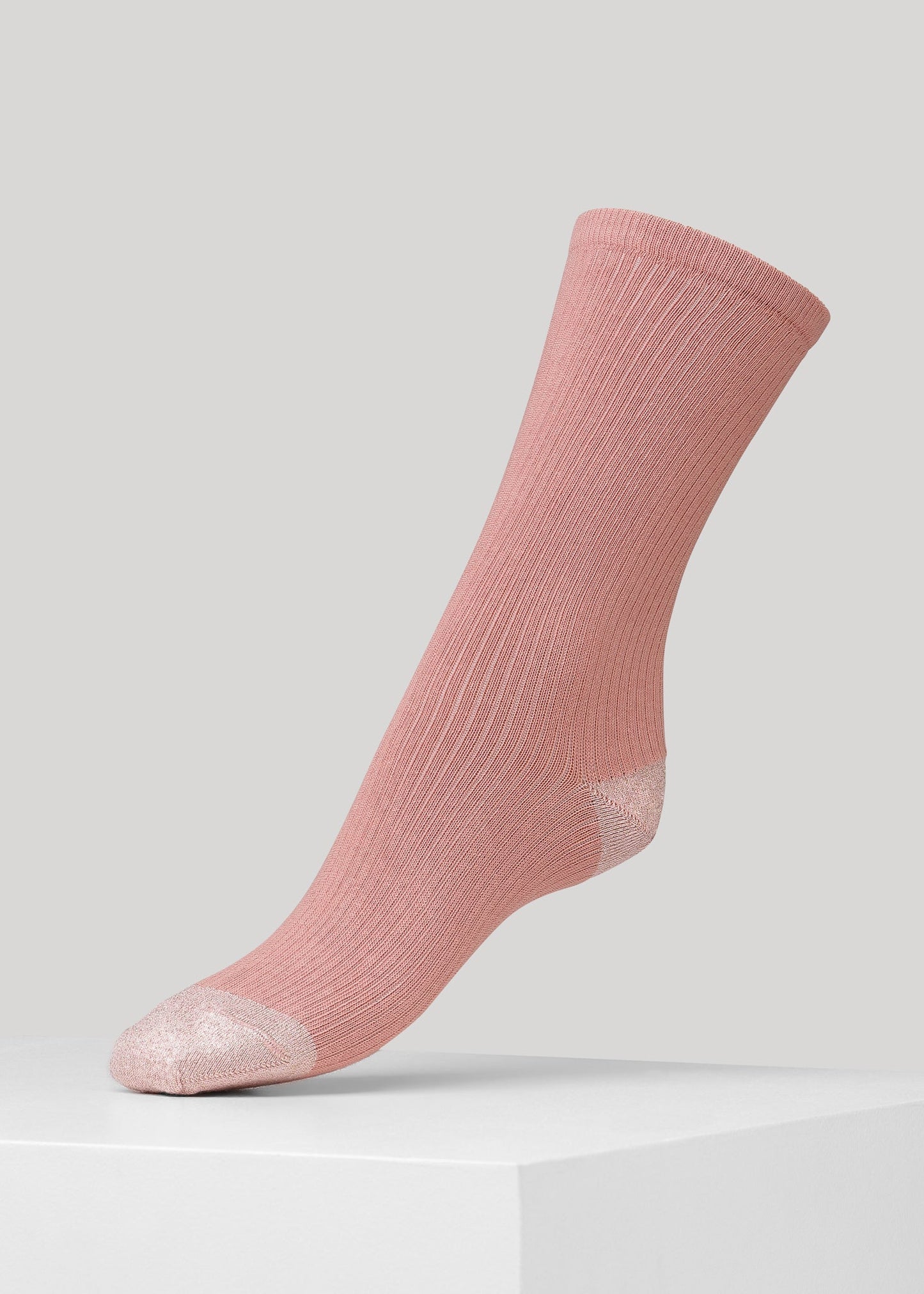 Chaussettes rose pailletées en coton bio - malene rib glitter old rose
