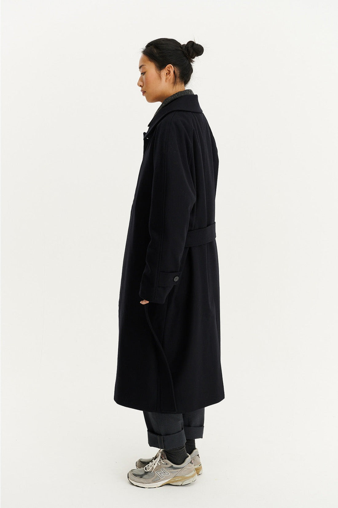 Manteau long en laine et cachemire recyclés | marine "verlaine - midnight blue"