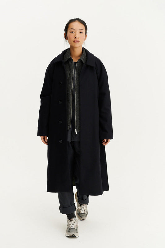 Manteau long en laine et cachemire recyclés | marine "verlaine - midnight blue"