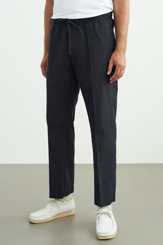 Pantalon droit en coton bio et lin | noir "max black linen"