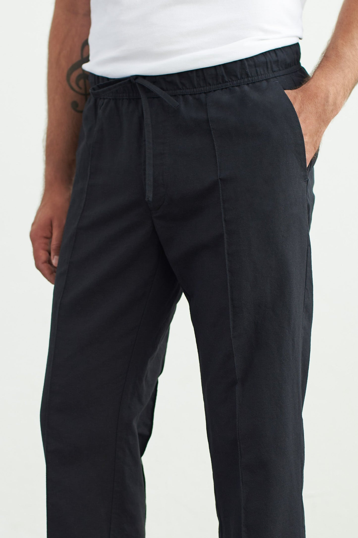 Pantalon droit en coton bio et lin | noir "max black linen"