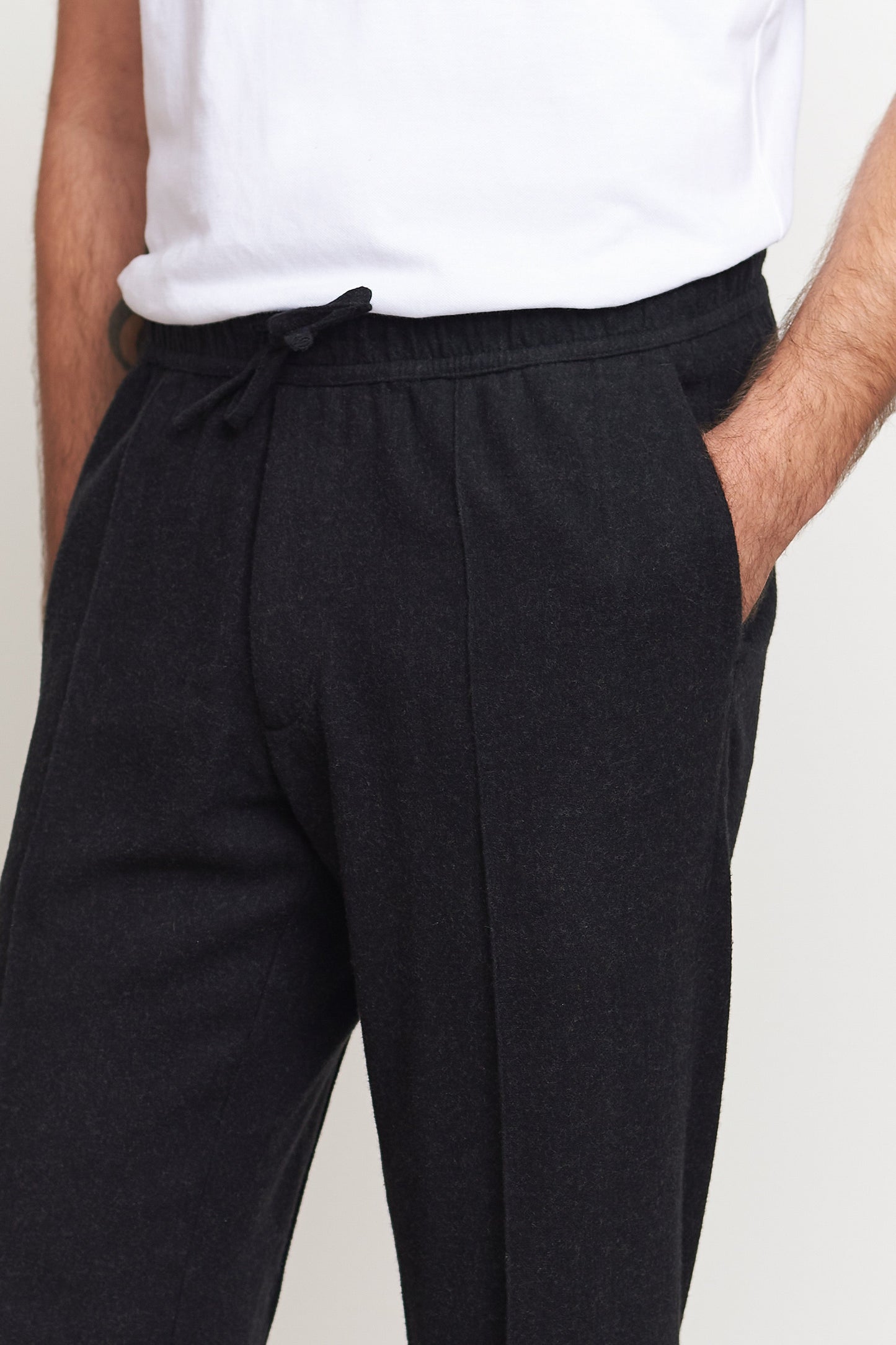 Pantalon droit flanelle en coton bio | noir "max eco melange black flannel"