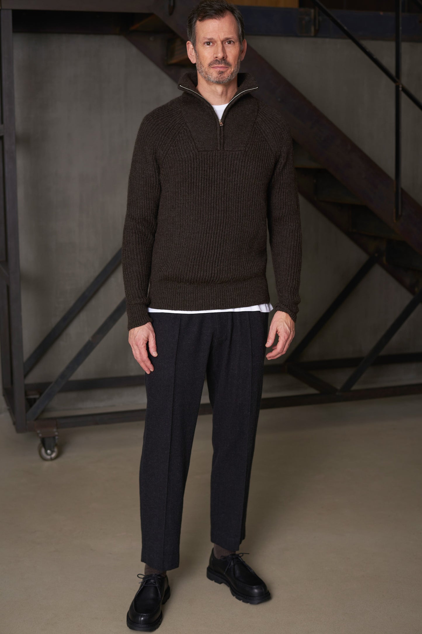 Pantalon droit flanelle en coton bio | noir "max eco melange black flannel"