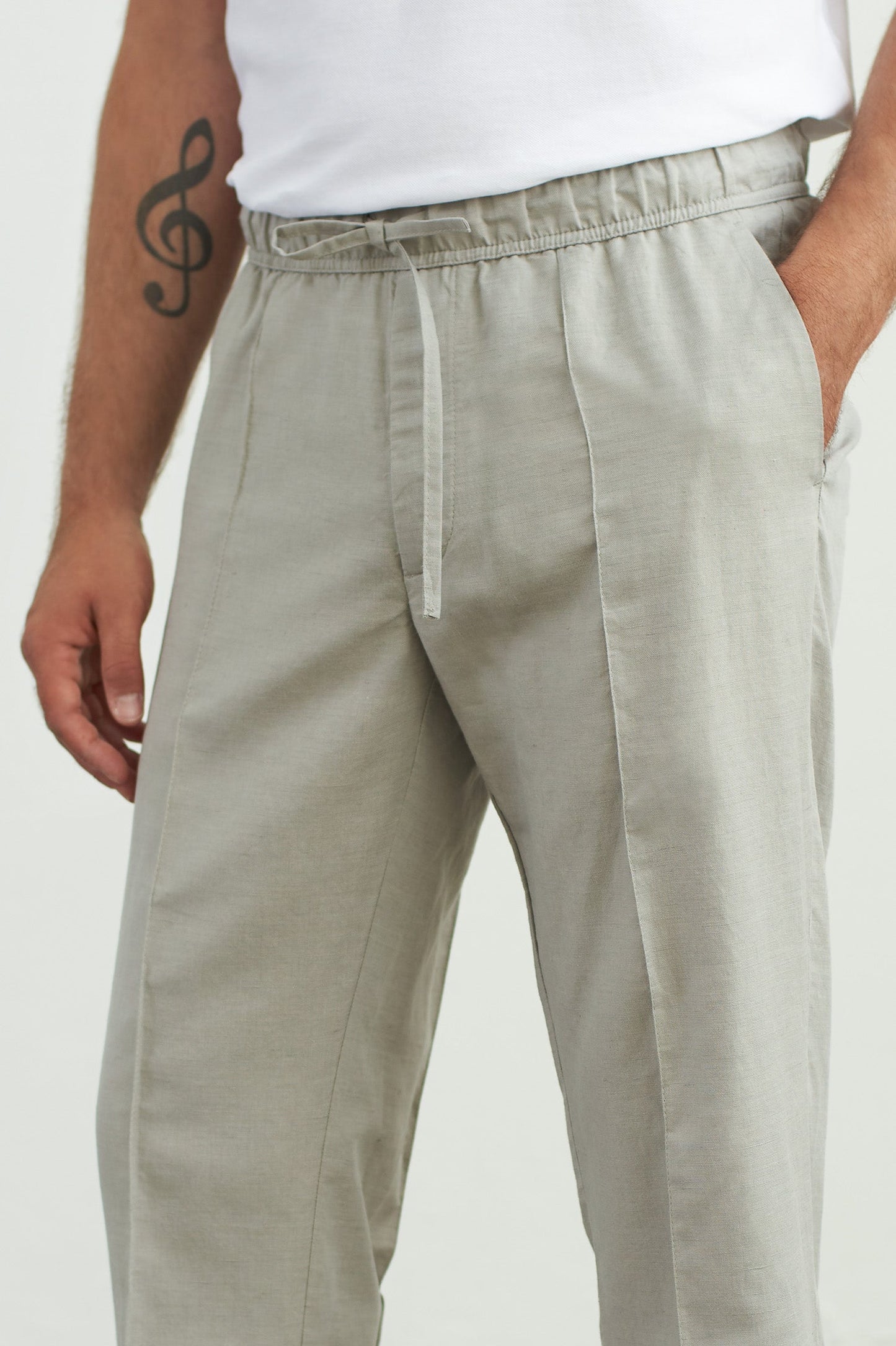 Pantalon droit en coton bio et lin | gris "max reed linen"
