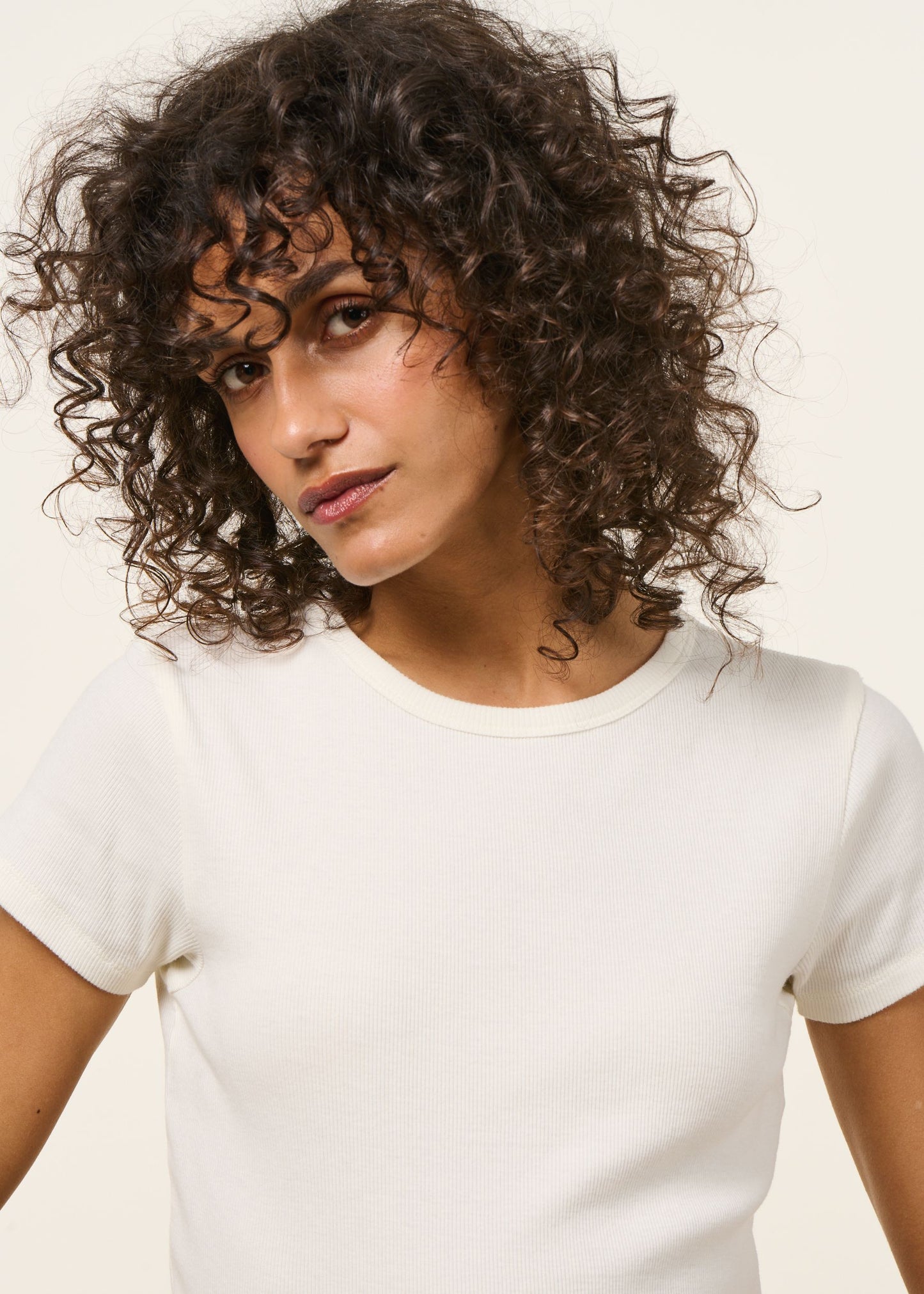 T-shirt manches courtes côtelé en coton bio | off white | Blanc