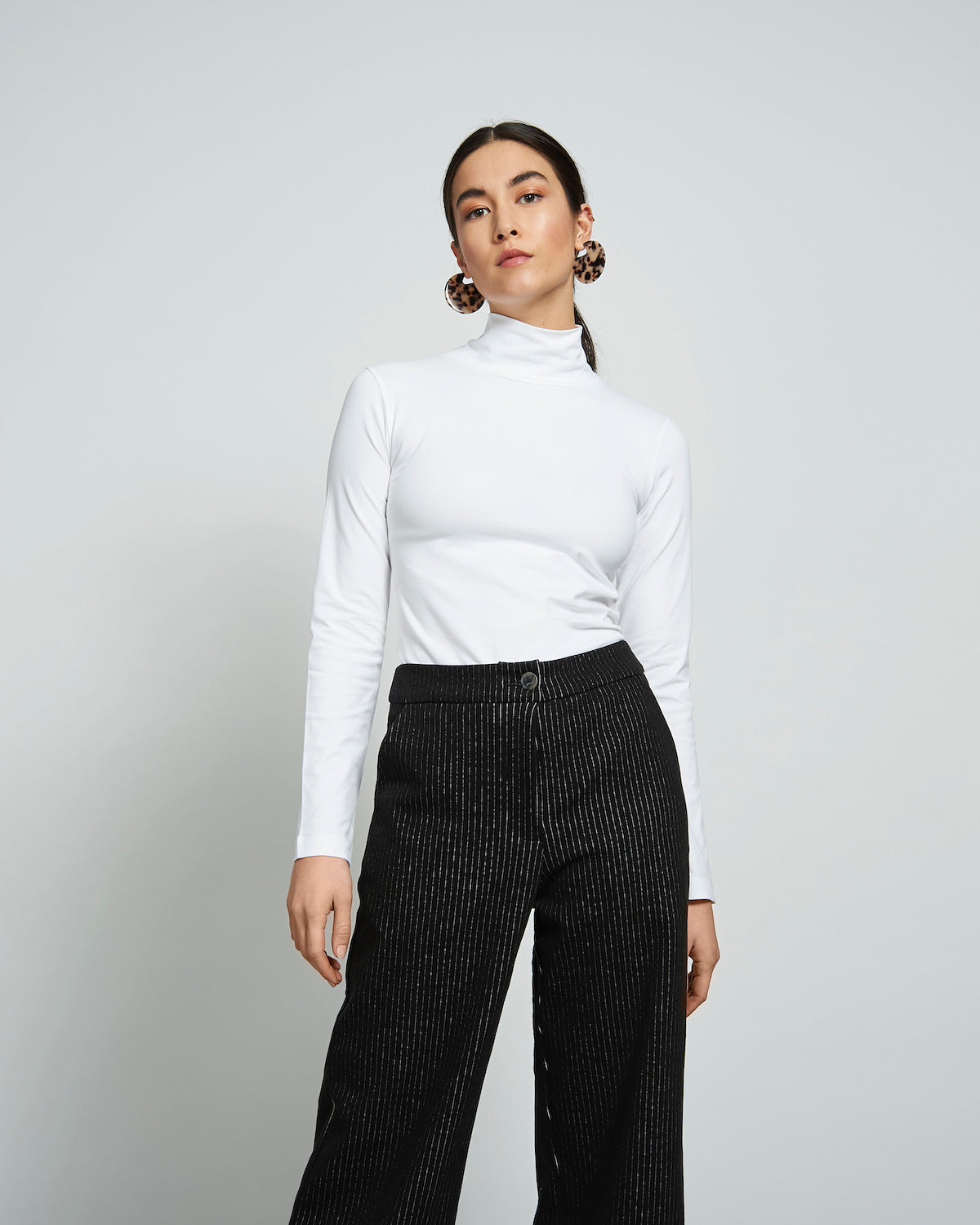 Pantalon ample noir à fines rayures noir en coton bio - Como