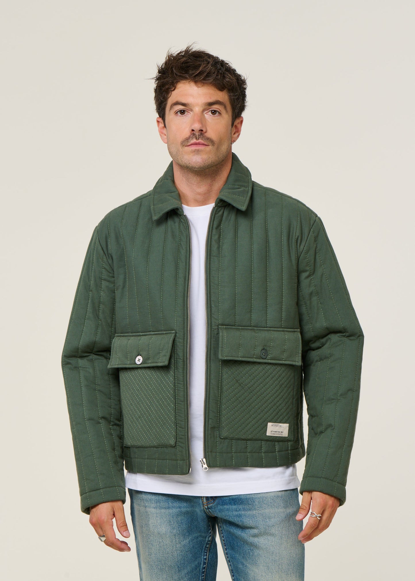Veste matelassée en coton bio | vert "dark eucaliptus roc jacket - green"