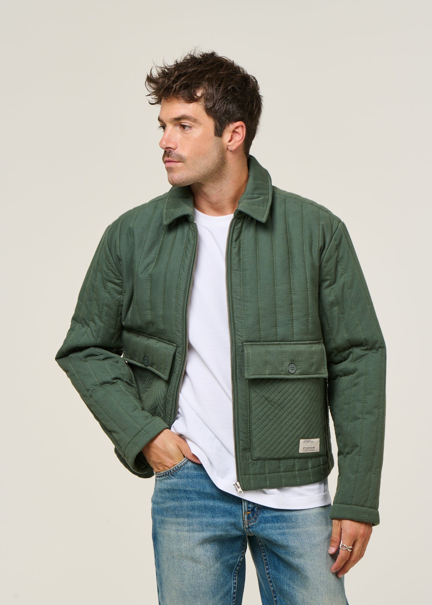 Veste matelassée en coton bio | vert "dark eucaliptus roc jacket - green"