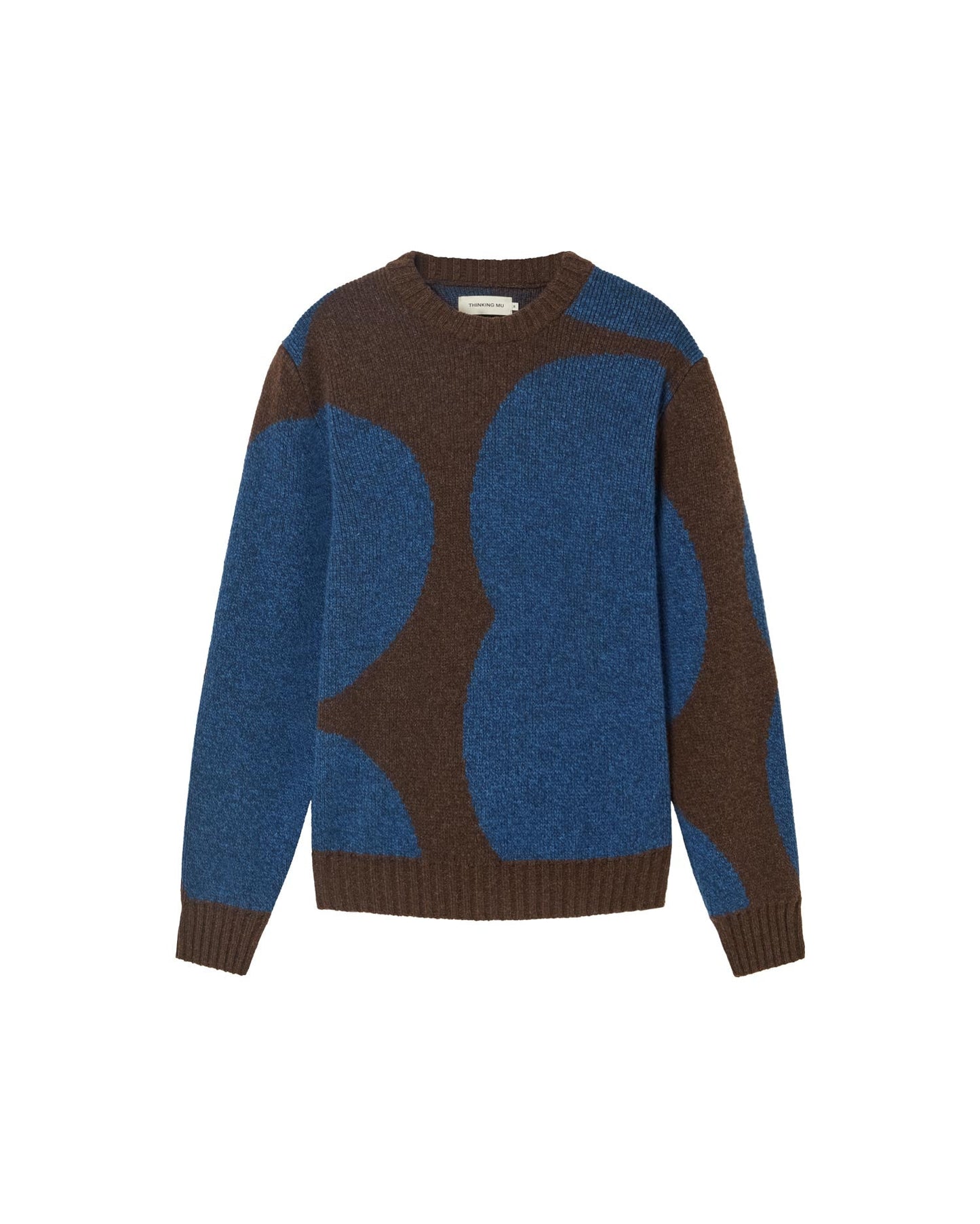 Pull col rond à motif en laine bio | multicolore "dots blue khem knitted sweater"