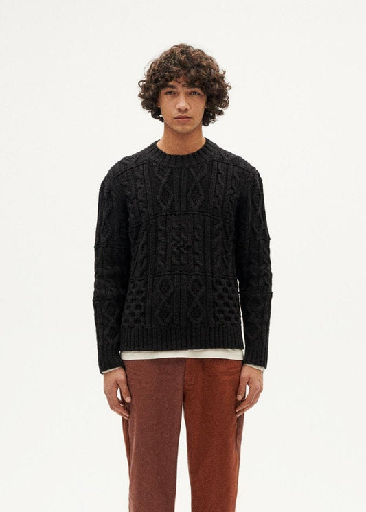 Pull uni texturé en laine mérinos certifiée | bleu gris "blue grey rasta knitted sweater - blue"