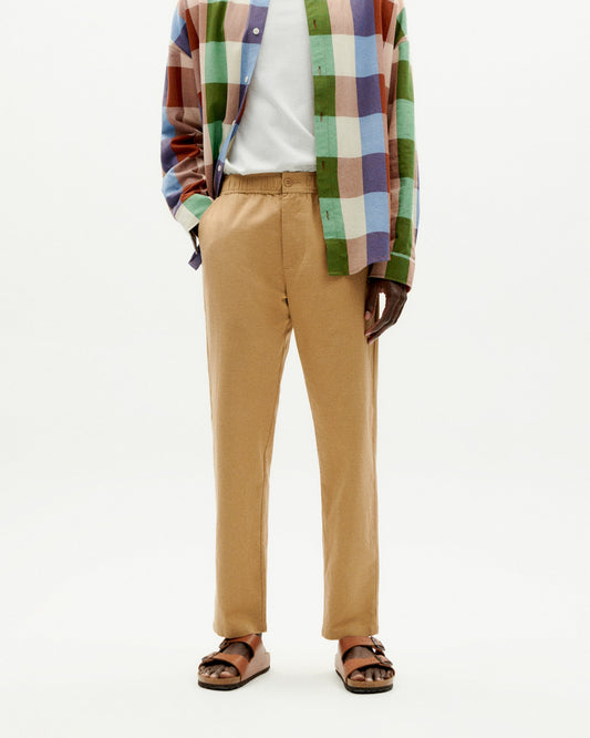 Pantalon droit en coton bio | Camel "light travel"