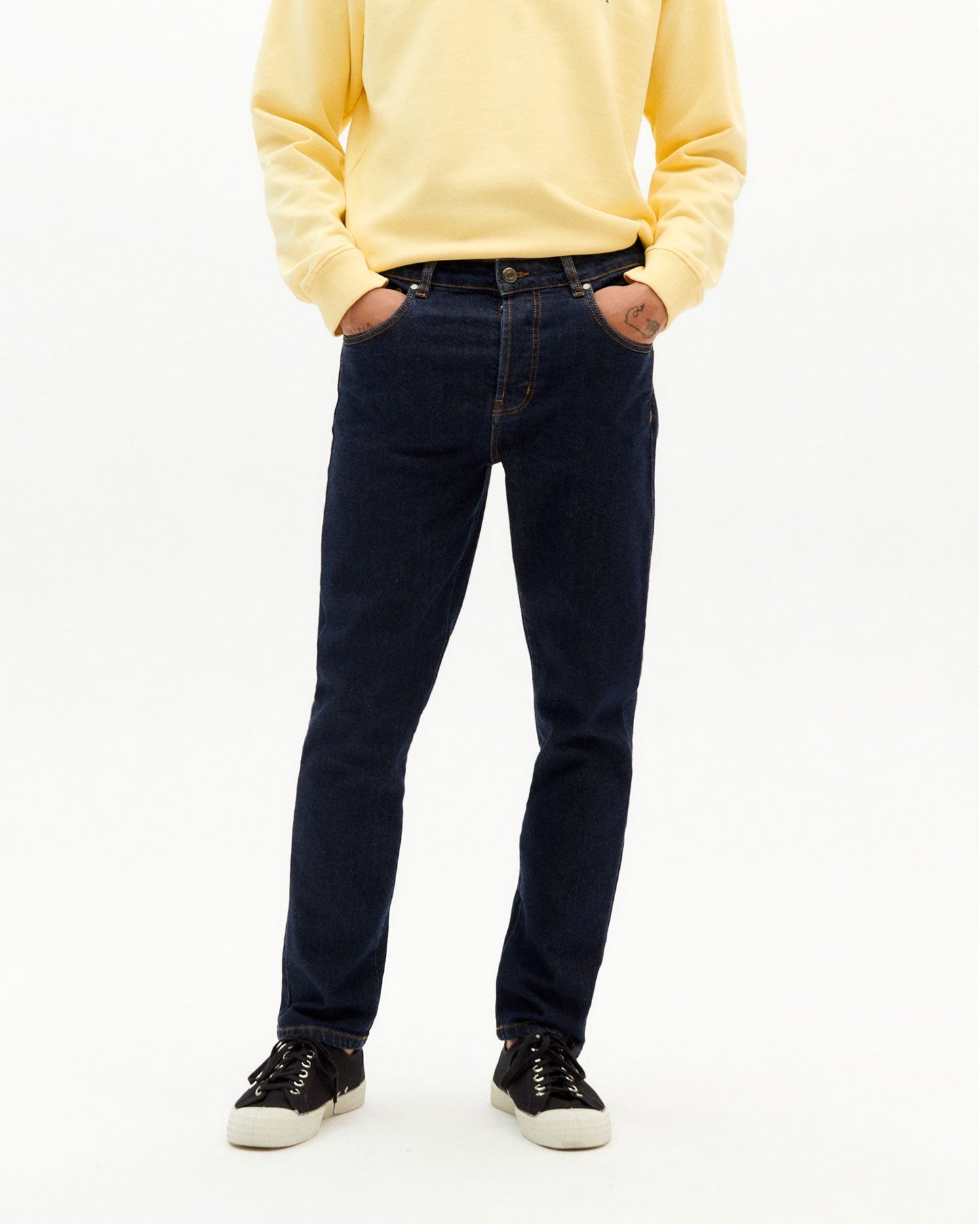 Jean droit en coton bio | Bleu "five pockets pants denim medium wash"