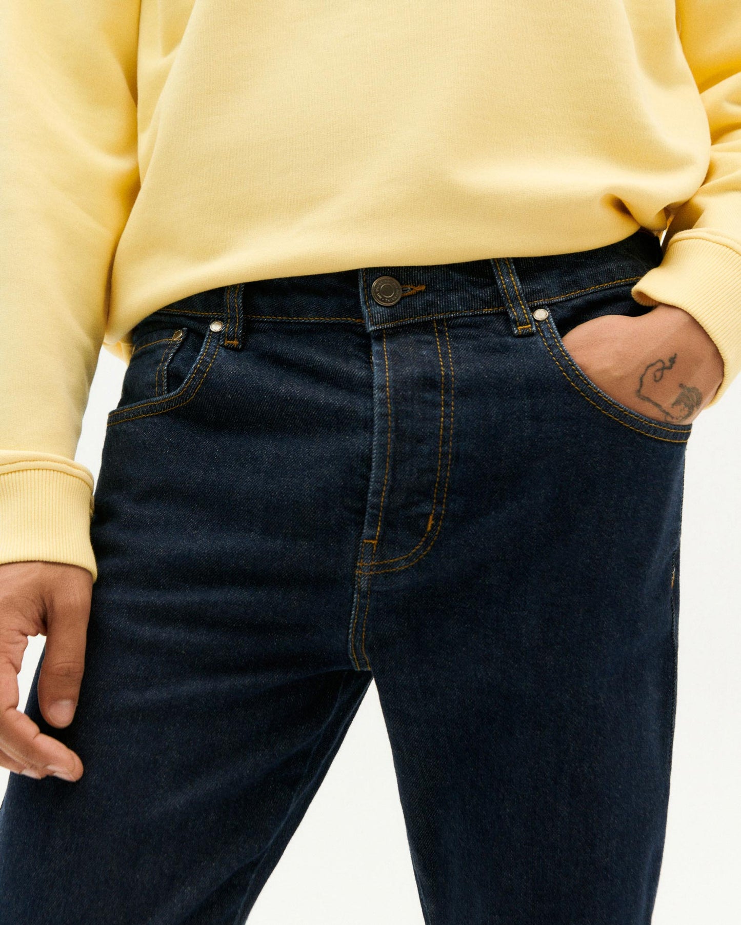 Jean droit en coton bio | Bleu "five pockets pants denim medium wash"