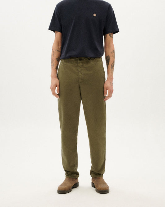Pantalon droit en coton bio | kaki "olive green travel pants"