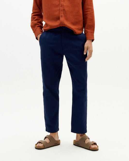 Pantalon droit en coton bio | marine 'blue night light travel pants'