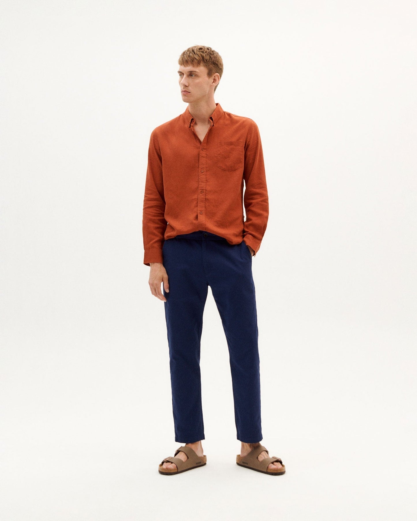 Pantalon droit en coton bio | marine 'blue night light travel pants'