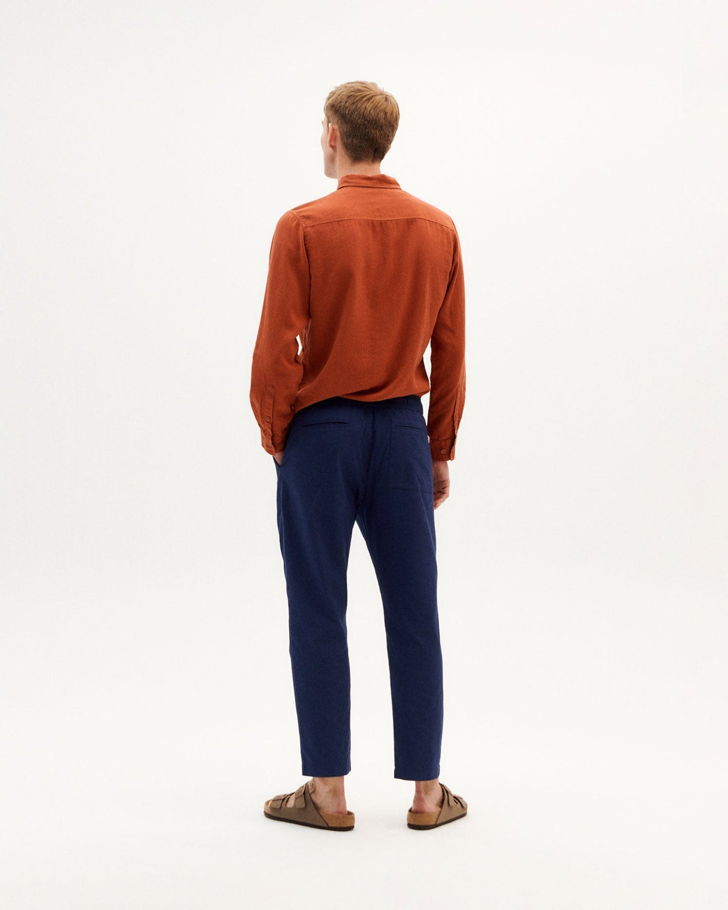 Pantalon droit en coton bio | marine 'blue night light travel pants'