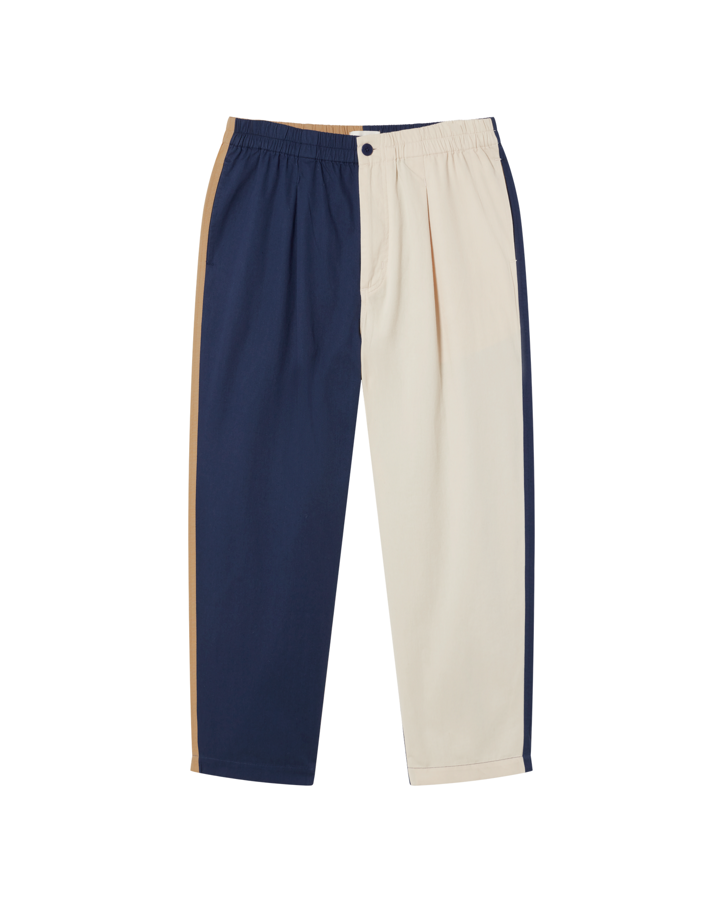 Pantalon droit en coton bio | Tricolore "patched luc pants navy ivory camel"