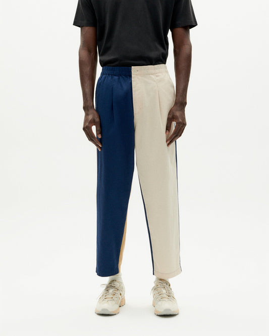 Pantalon droit en coton bio | Tricolore "patched luc pants navy ivory camel"