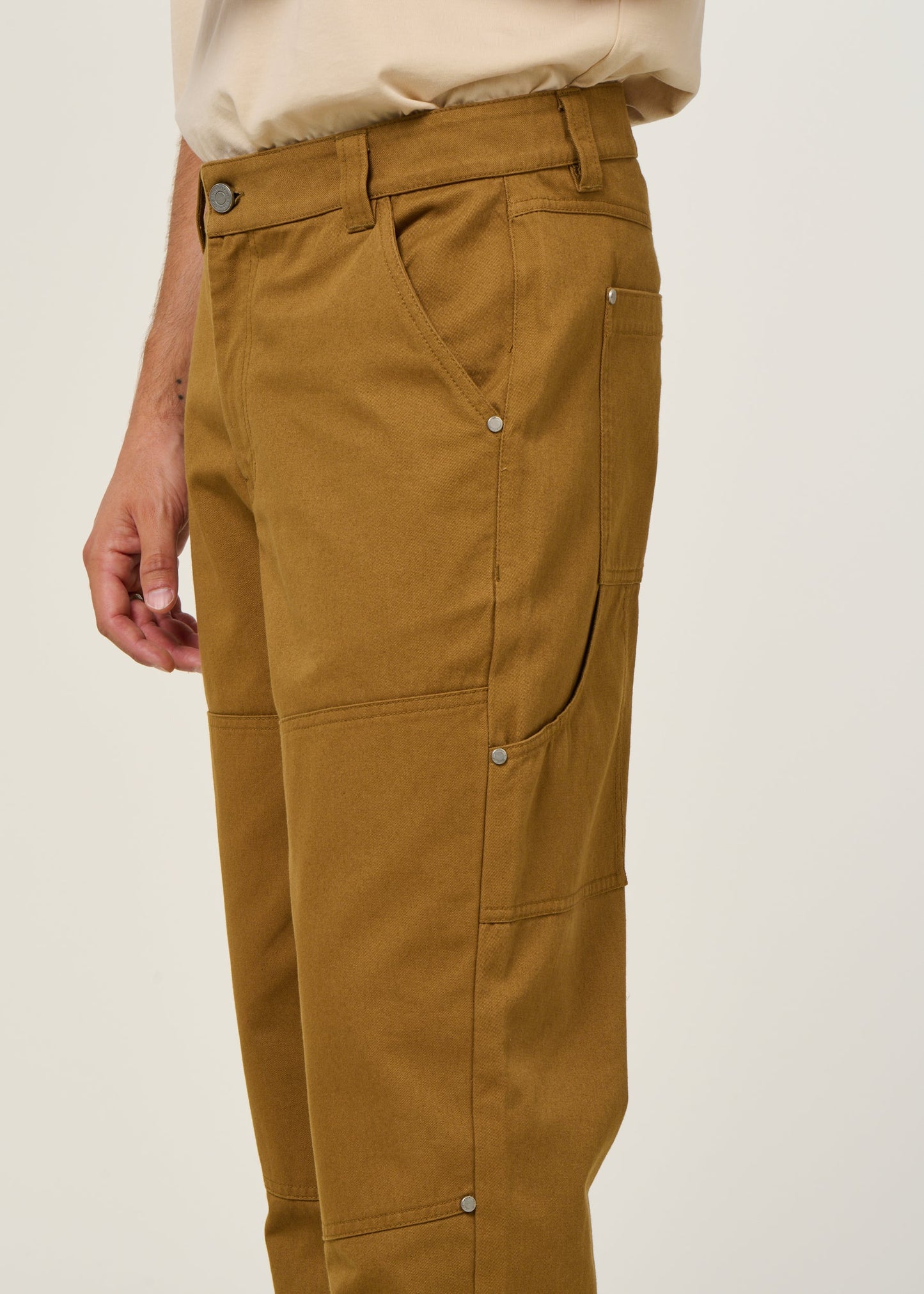Pantalon à empiècements en coton bio | camel "light oak owen pants - ecru"